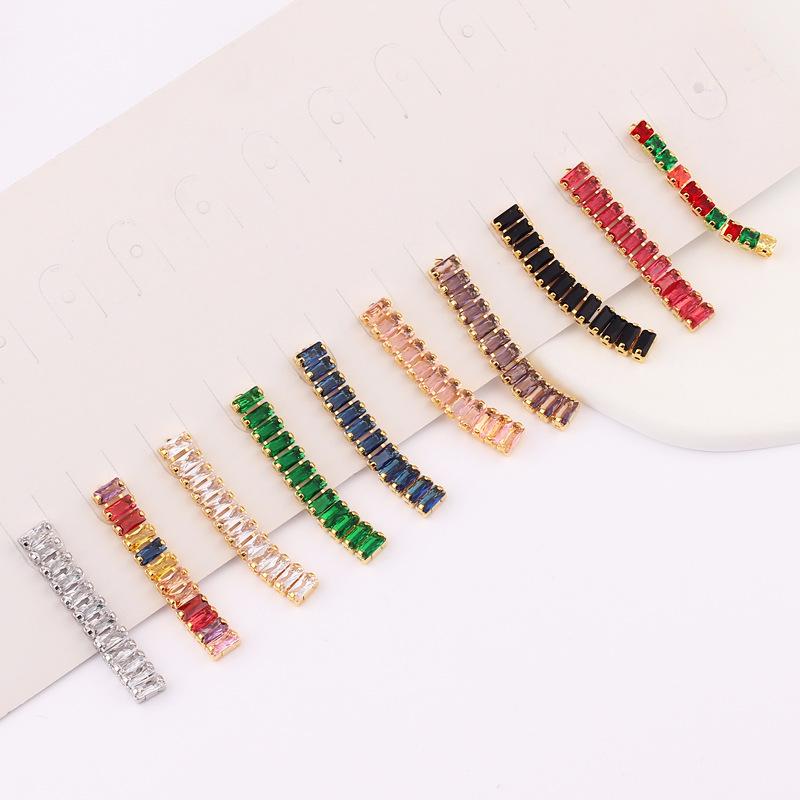 Cross-Border Style Zircon Bow Tassel Earrings: Rectangular Colored Diamond, Super Shiny, Long Dangle