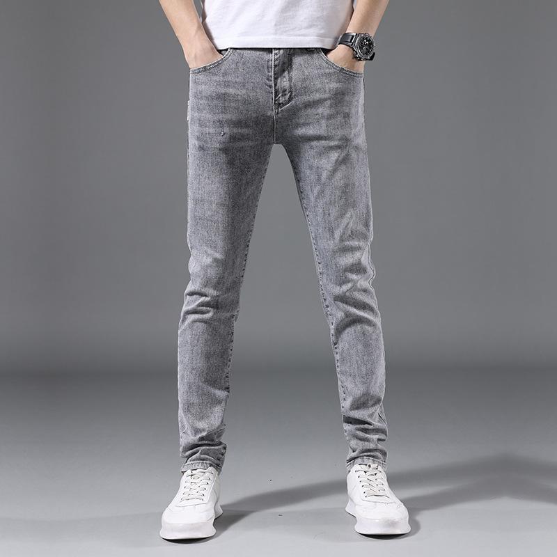 Summer men's jeans slim fit elastic pants for men Korean style trendy youth light-colored trousers