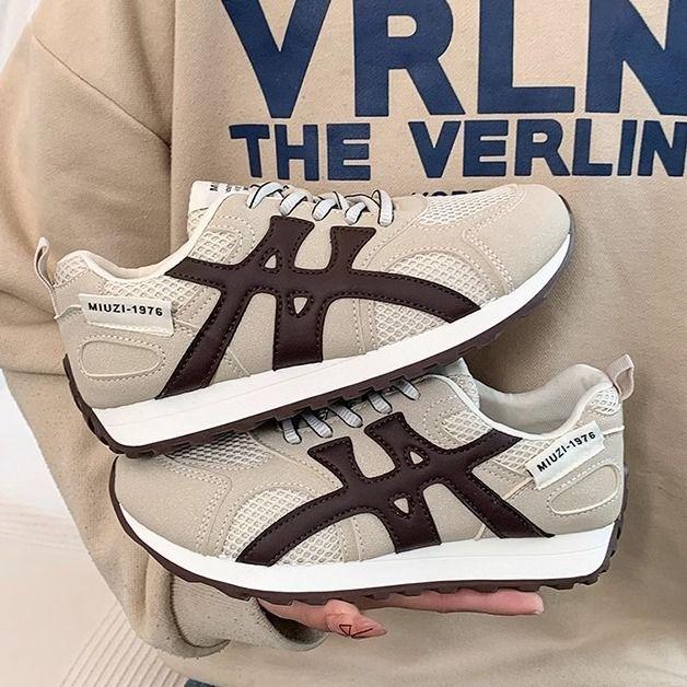 

Women s shoes Dexun sports shoes 2025 new versatile color matching mesh breathable lightweight casual sports soft-soled Forrest Gump shoes 40 бежевый