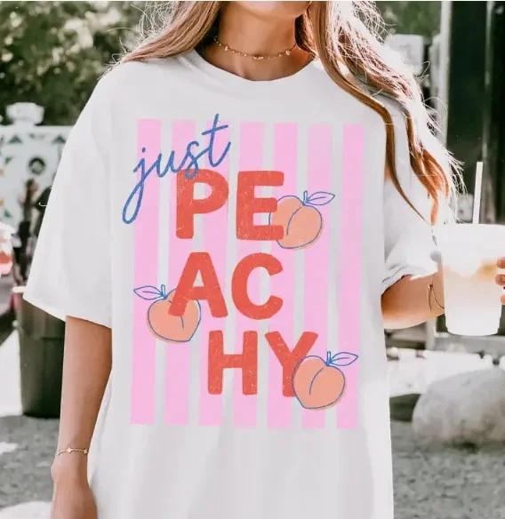 Just Peachy  Shirt Retro Fruit Summer Graphic Tee L