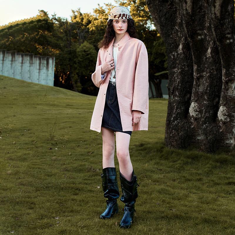 Chuyu Women's Mid-length Bamboo Texture Trench Coat