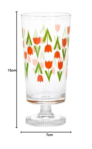 Aderia Retro Glass Tumbler [Stem-mounted / 305ml / 3 Assorted Designs (Masquerade/Collect/Flower Ring)] In a Custom Craft Box, Made In Japan
