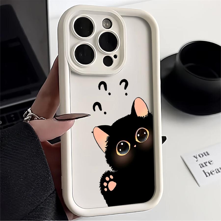 Phone Cover Case for iPhone 17 Pro Max 11 Air 17e 13 14 15 Plus 16 12 Pro Hello Cute Blacks Cat