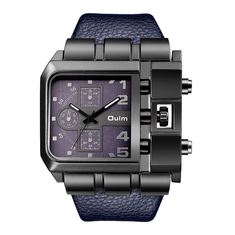 Hip-Hop Men's Square Dial Watch Street Style Leather Strap Quartz Wristwatch