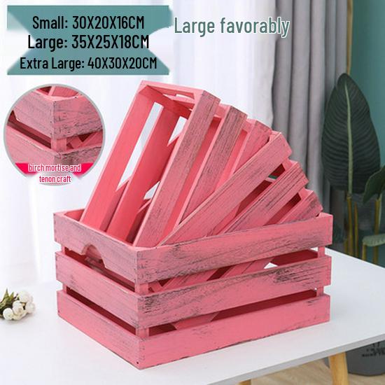 Distressed Wooden Rectangular Basket for Fruit & Vegetable Display