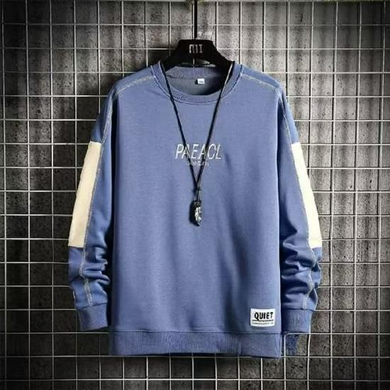 Men's High Street Crewneck Sweatshirt - Trendy Loose Fit, Long Sleeve, No Hood for Autumn/Spring.