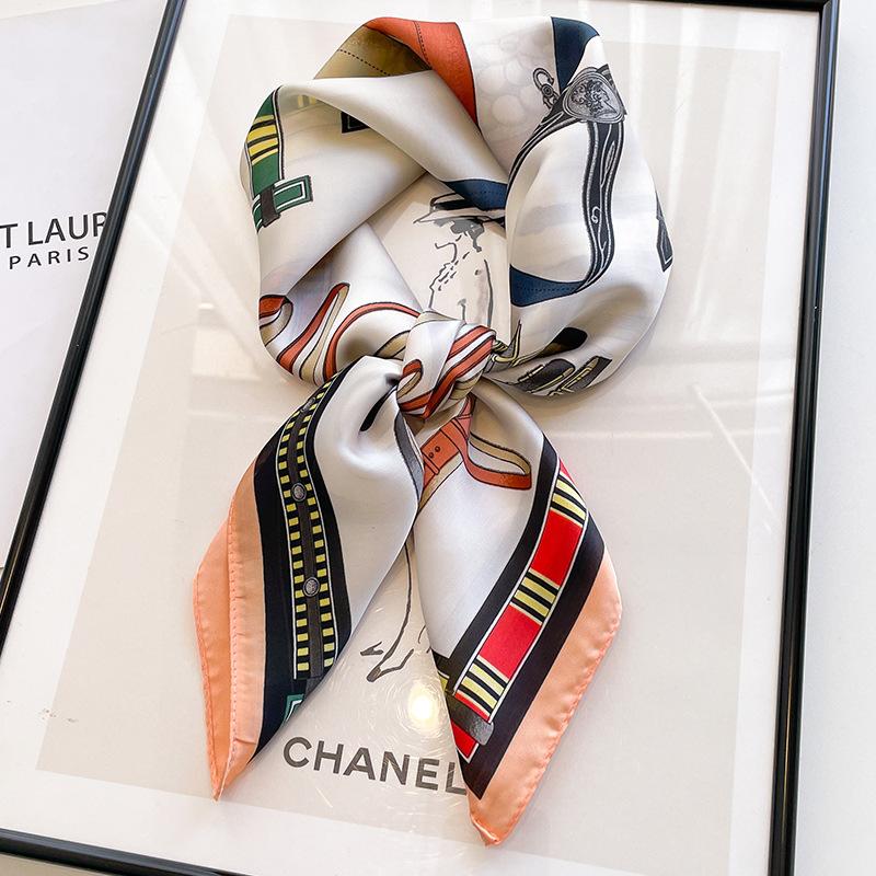 New Fashionable Korean Style Silk Square Scarf Women Satin Print Hairband Necktie Hair Accessory Headscarf Versatile Wrap Scarf