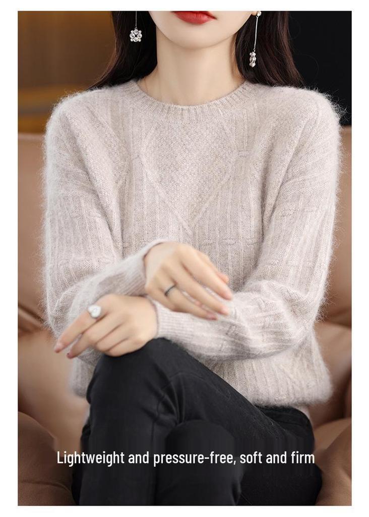 2024 Autumn Winter Women’s Short Mink Velvet Round Neck Pullover - Thick Solid Color Knit Wool Sweater