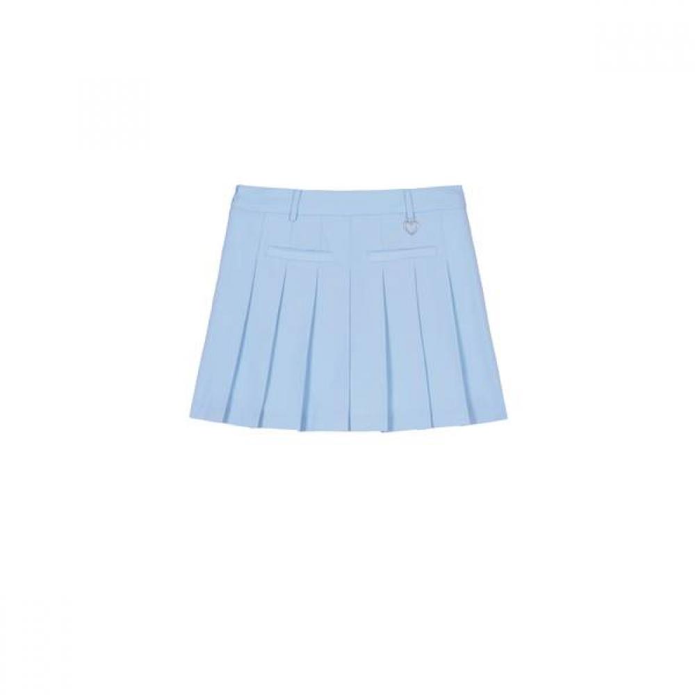 GOXO Sky Blue Back Pleats Slit Skirt