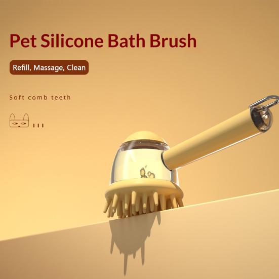Escova de Banho para Animais de Estimação com Cerdas de Silicone 2 em 1 para Cães e Gatos com Dispensador de Sabão Embutido Ferramentas de Massagem Esfoliantes para Higiene de Animais