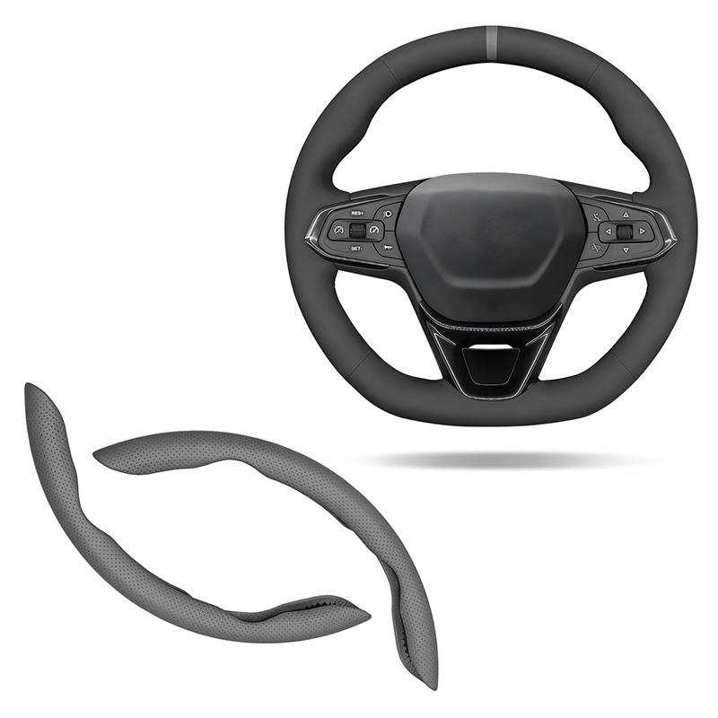 GUMT9 Car Steering Wheel Cover For Renault Megane MK2 3 4 Ultra Thin Breathable Nappa Leather Wear-resistant Decoration Frame Accessor серый