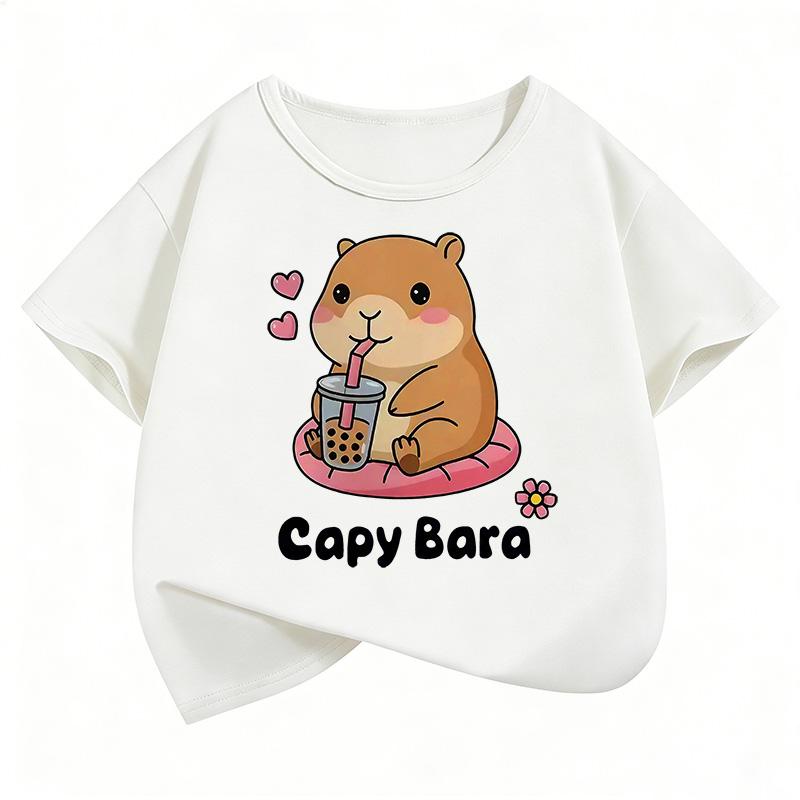 Summer and Spring Short Sleeve Unisex Funny Capybara Animal Design T-Shirt Children's Casual Top