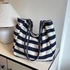 1Pcs Fashion Large Capacity Ladies Tote Handbags Simple Striped Women'S Canvas Casual Shoulder Bags Female Daily Shopping Bags
