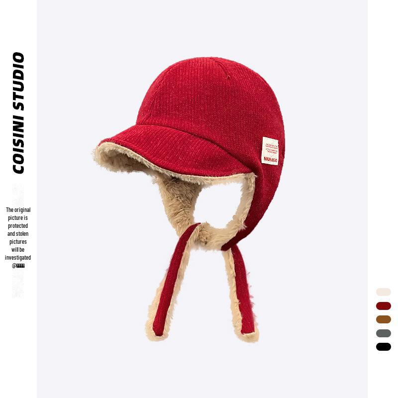 

Женская красная шляпа Ankola Lei Feng: Теплый бархат, толстый плюш, защита ушей от холода для осени и зимы. One Size красный