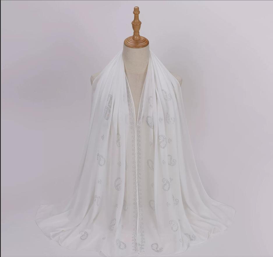 Fashion Muslim Chiffon Hijab With Rhinestones Diamonds Solid Headscarf Wraps Ramadan Islam Scarf For Women Turban Headband