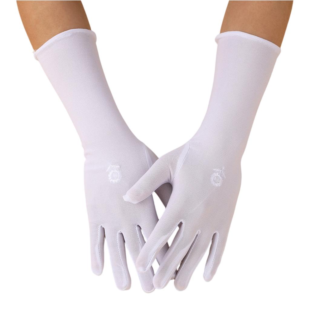 Sun Protection Long Thin Ladies Gloves Embroidered Breathable Summer Fashionable Business Elegant Stylish Polyester Gloves
