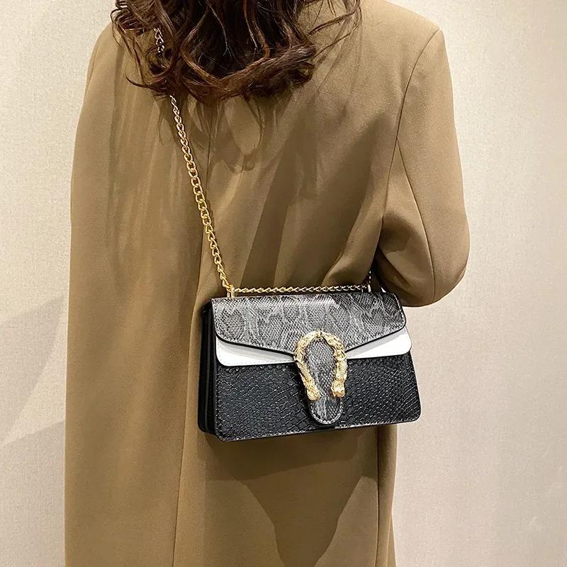New Style Contrast Color Trendy Snake Print Stylish Chain Versatile Single Shoulder Bags Premium Durable Quality