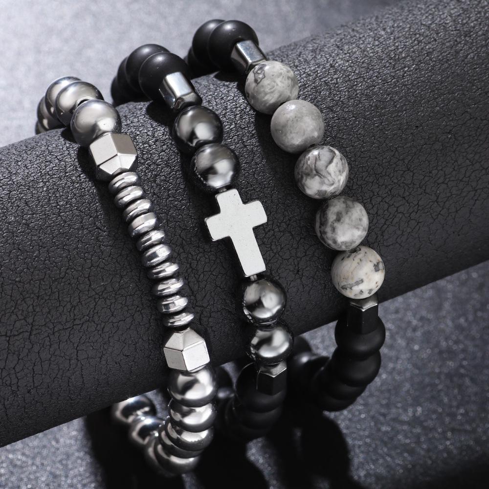 

Vintage Hematite & Map Stone Beaded Bracelet with Elastic Cord