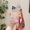 Applicable To Xiaomi 13lite Blue Light Rhinestone Mobile Phone Case Oil Painting Flower Red Rice Note12 Wrist Strap Bracket Crossbody