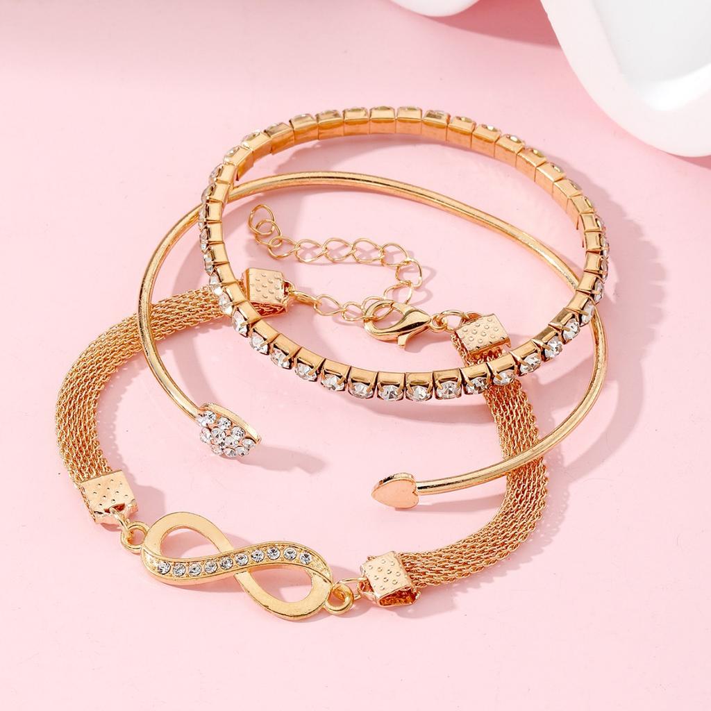 AITELEI Infinity Symbol Design Chain Bracelet Rhinestones Heart Open Cuff Alloy Metal Trendy Fashion Jewelry for Women/Men P37