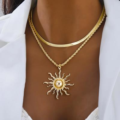 Collana Doppia con Catenina a Osso di Serpente e Pendente Fiamma Solare
