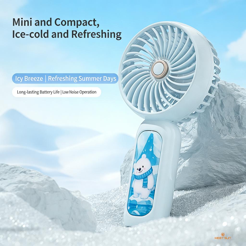 MEET SUN 3 Speed Quiet Small Handheld Portable Electric Fan Stand Desk USB Rechargeable Sports Pocket Mini Fan