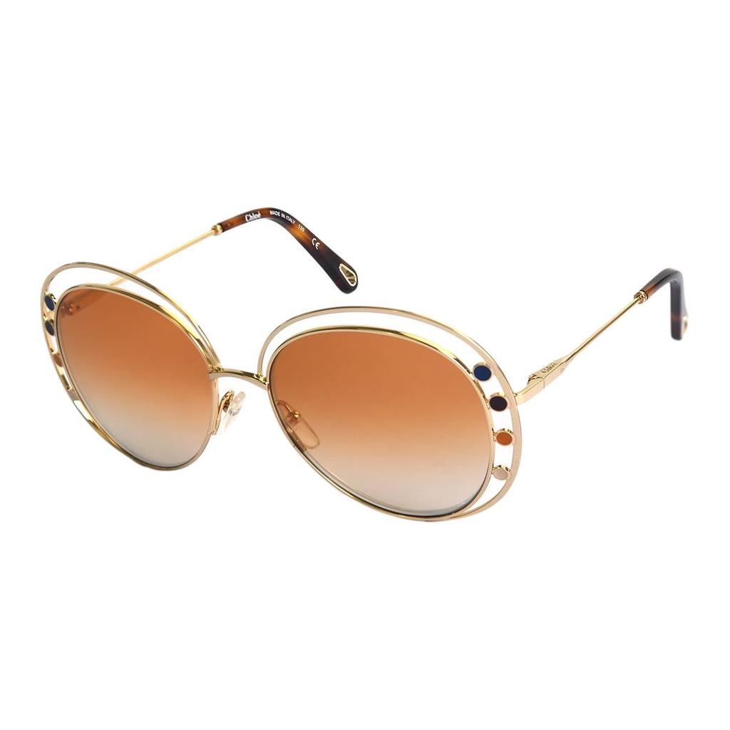 Chloe Design Logo Moda Occhiali da Sole in Metallo Forma Irregolare Occhiali da Sole Unisex Oro Tartaruga CE169S-889