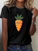 Cute Cartoon Carrot Illustration Print Tshirt Short Sleeve Crew Neck Casual Top for Summer Spring Unisexs Clothing Y2K Top