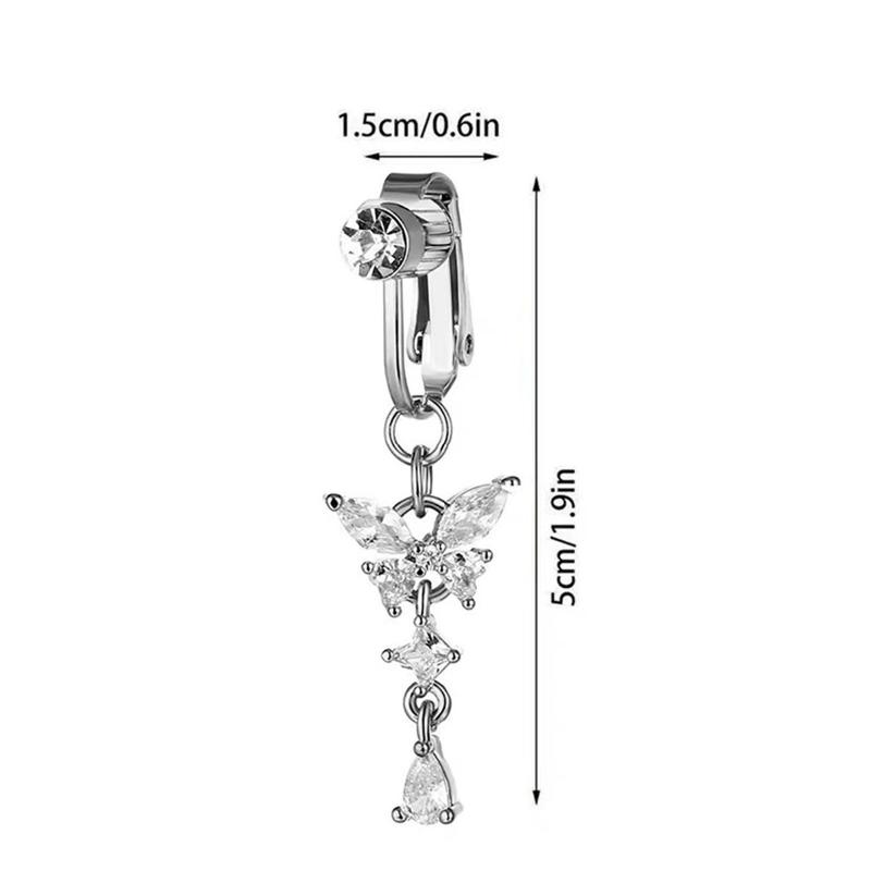 Niet-doorborende nep navelpiercing Vlinder Clip-on Zirkonia Koperlegering Glanzend Lichaamsaccessoire voor Meisjes Strandvakantie