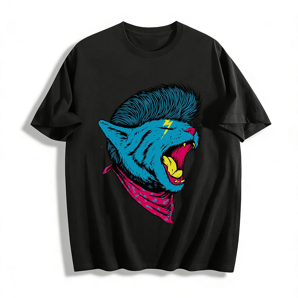 

Trendy Punk Lightning Cat Print Street Style Unisex Short Sleeve T-Shirt Pure cotton T-shirt XXS