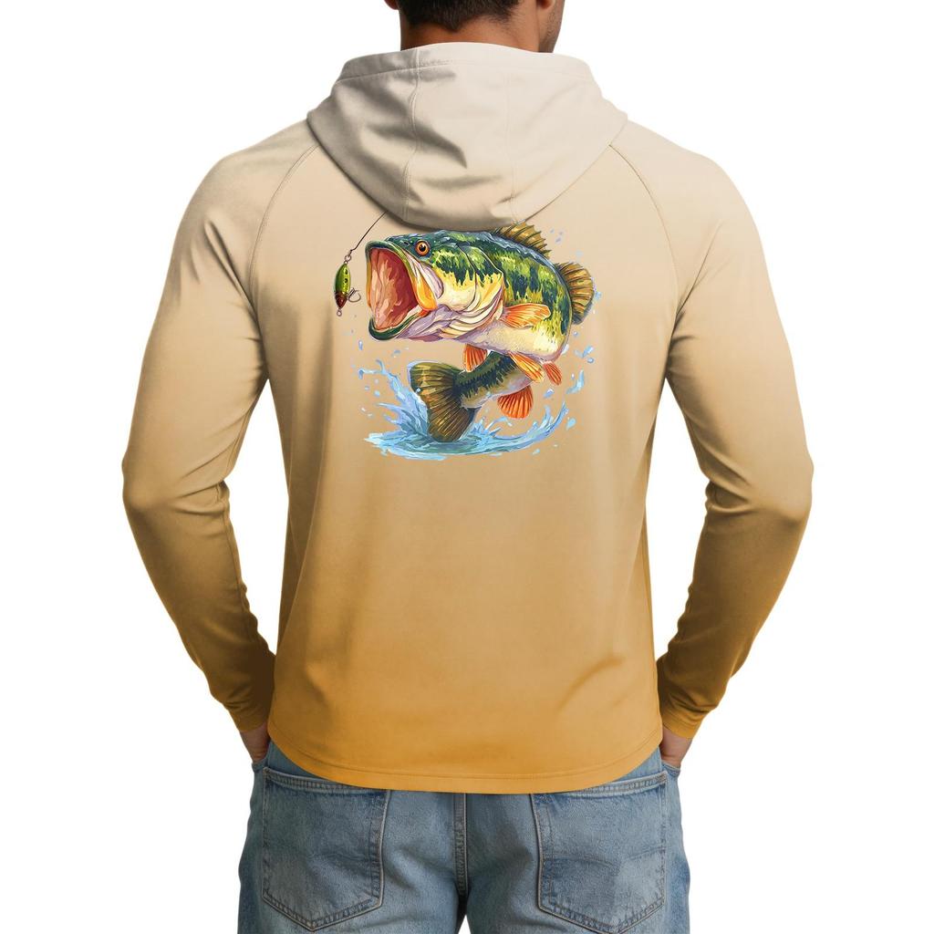 Men's UPF50+ Sun Protection Cooling Hoodie Lightweight Stretchy Long Sleeve Outdoor Sports Fishing Shirt with Hood for UV Defense