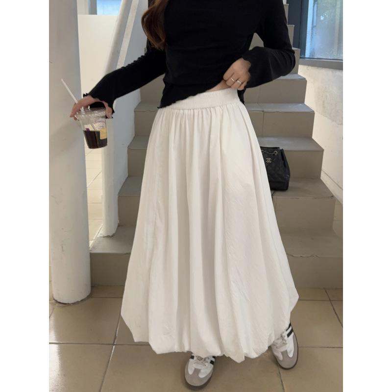 

2026 Spring Plus Size Women s High Waist A-line Fluffy Skirt with Elastic Lantern Design 3XL Plus белый