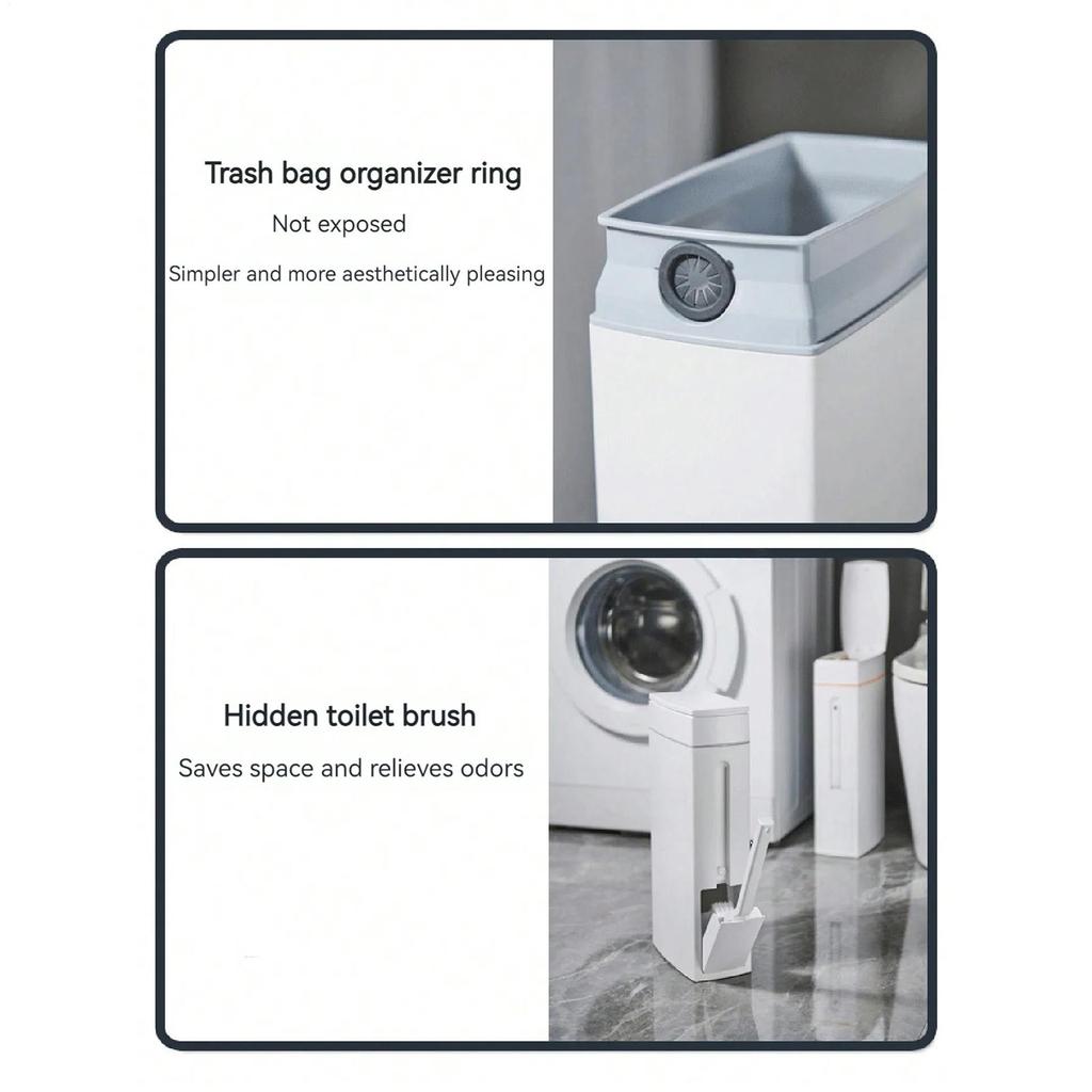 Slim Trash Can for Narrow Spaces with Cleaning Brush Save Space Bathroom Trash Can With  Lid for Bathroom Trash Bin Garbage Bin