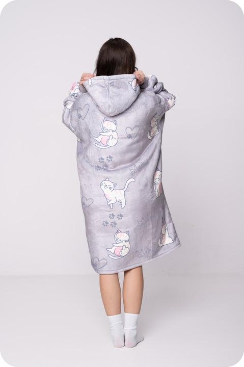 Blanket Sweatshirt Oversize Warm Thick Blanket Sweatshirt 2in1 Cats Furry [Kb-W33]
