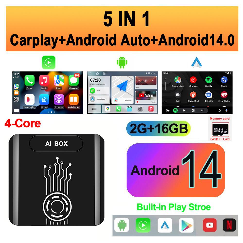 Android 14 5 In1 CarPlay AI Box Wireless Carplay Android Auto Netflix YouTube  Plug & Play For Toyota Hyundai GMC Ford MG VW Kia