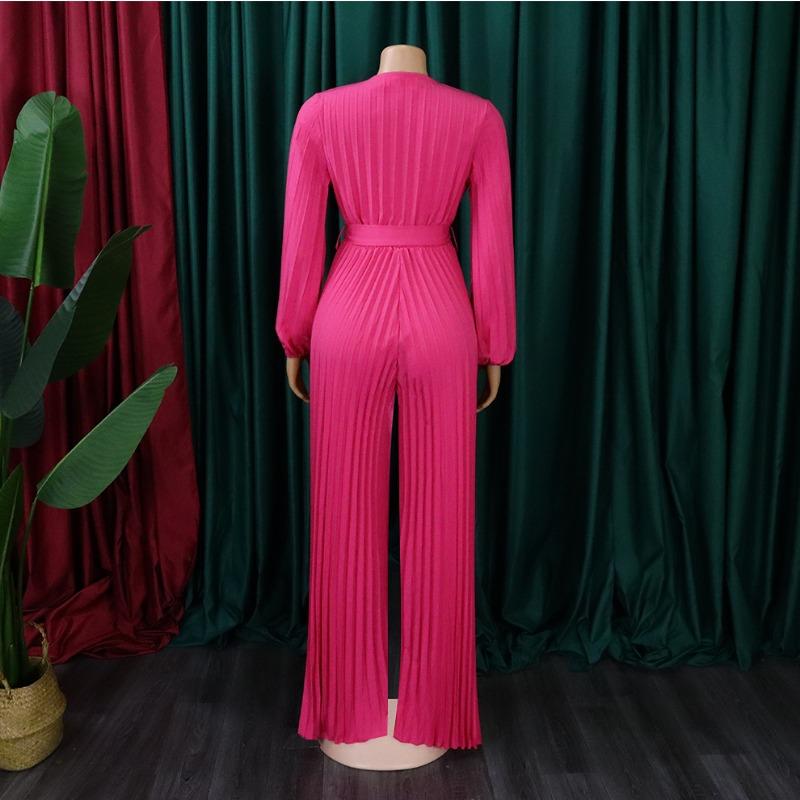 Chic and Comfortable European and American Style V-neck Tie-back Pressed Pleated Plus Size Jumpsuit for Women In Summer