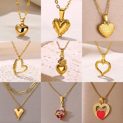 Romantic Heart Pendant Necklace For Women Girls Fashion Charm Necklaces Gold Color Stainless Steel Choker Wedding Jewelry Gift