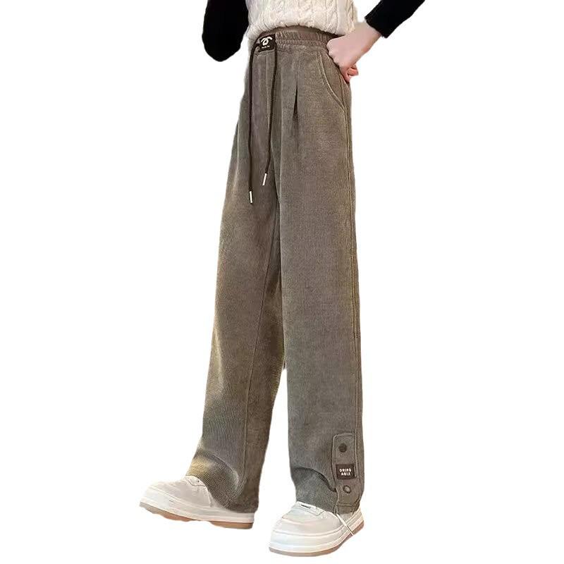 2024 Girls' Corduroy Wide-Leg Pants: Spring & Autumn Casual Straight-Leg for Kids