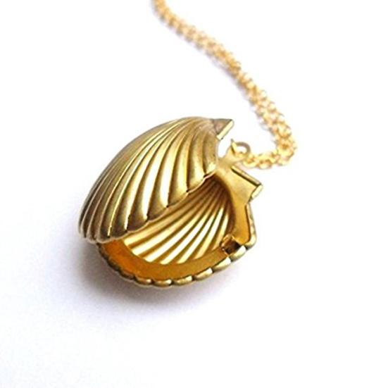 Women's Stylish Sea Shell Locket Pendant Alloy Chain Necklace Jewelry Gift