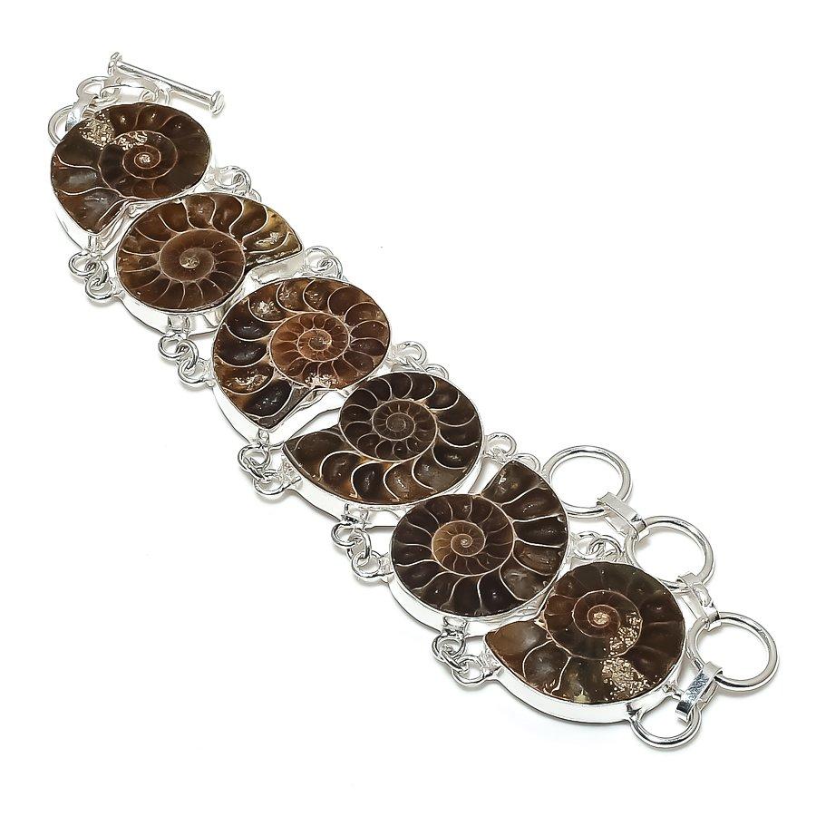 

Ammonite Fossil Handmade 925 Sterling Silver Bracelet 7-8 A6A51