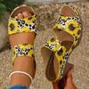 Summer Women Sunflower Leopard Printed Wedge Sandals Adjustable Strap Non-Slip Sole Beach Vacation Outdoor Casual Walking Shoes