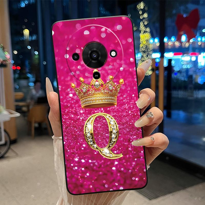 Elegant Simple Crown Initial Letter Case For ZTE Blade A76 5G Soft Silicone Black Case Shockproof Shell ZTE Blade A76 5G Casing