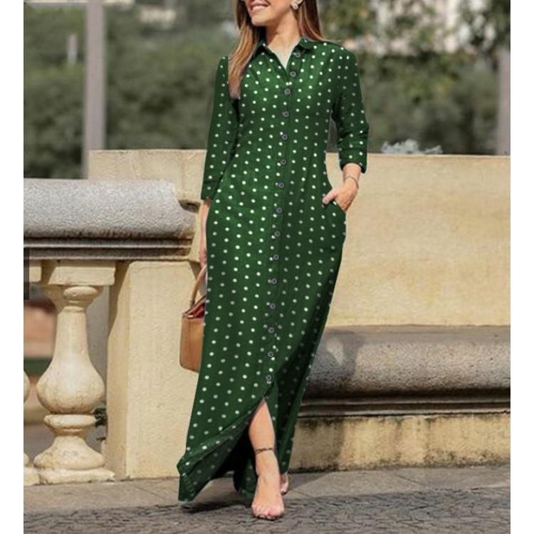 GMXIA Moda damska Lato Wiosna Jednolity kolor Drukuj Z długim rękawem POLO Dekolt Luźne, swobodne sukienki z guzikami