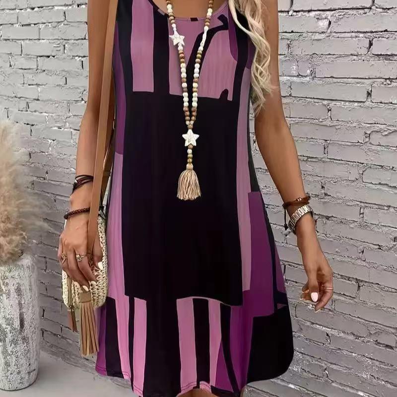 

Повседневное платье без рукавов с клетчатым узором и эффектом двух вещей 3XL светло-фиолетовый