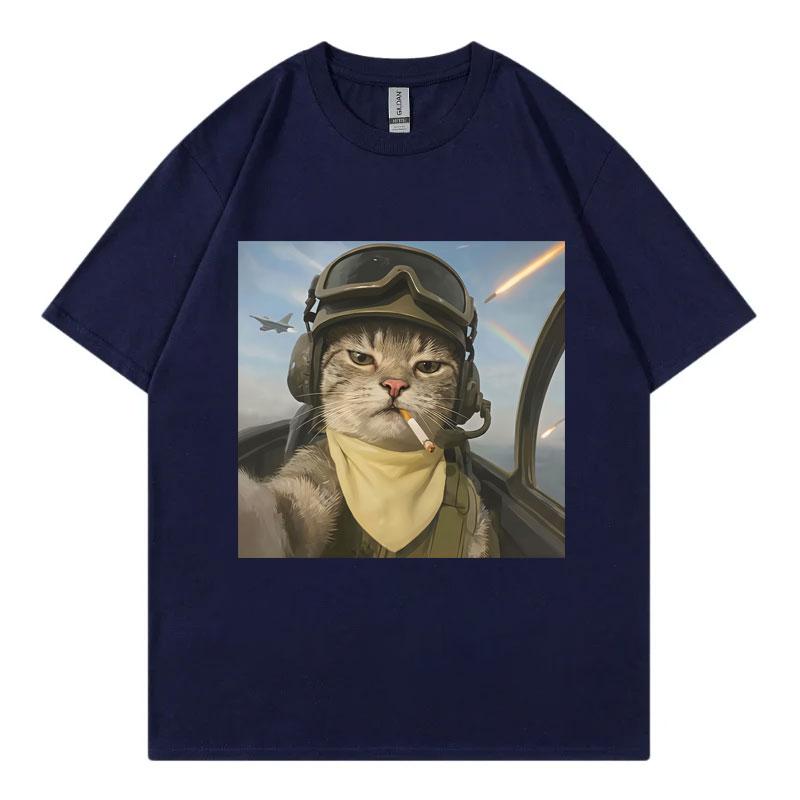 Funny Smoking Cat On Plane Graphic T Shirts High Quality Fashion Oversized TShirts Unisex Unisex Casual Cotton Short Sleeve TShirt
