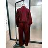 Spring and Autumn Solid Color Wide Leg Pants Set, Women's Loose Long Sleeve Short Top, Two Piece Set, Fashionable and Casual