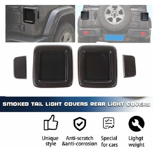 4x Tail Light Lamp Cover Guard Trim Frame Bezels for 2018- Jeep Wrangler JL