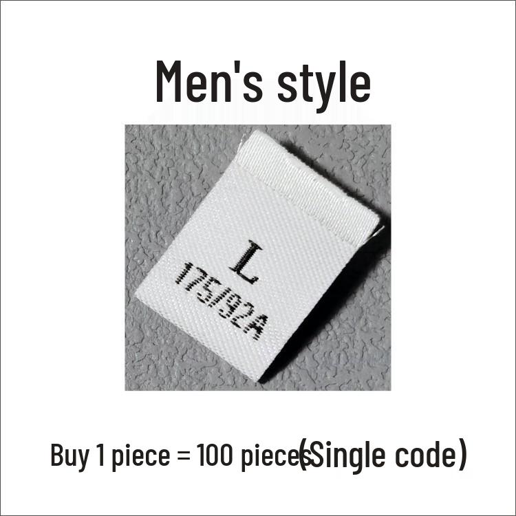 In-Stock Men's & Women's Woven Size Labels: Custom Black & White Trendy International Brand.