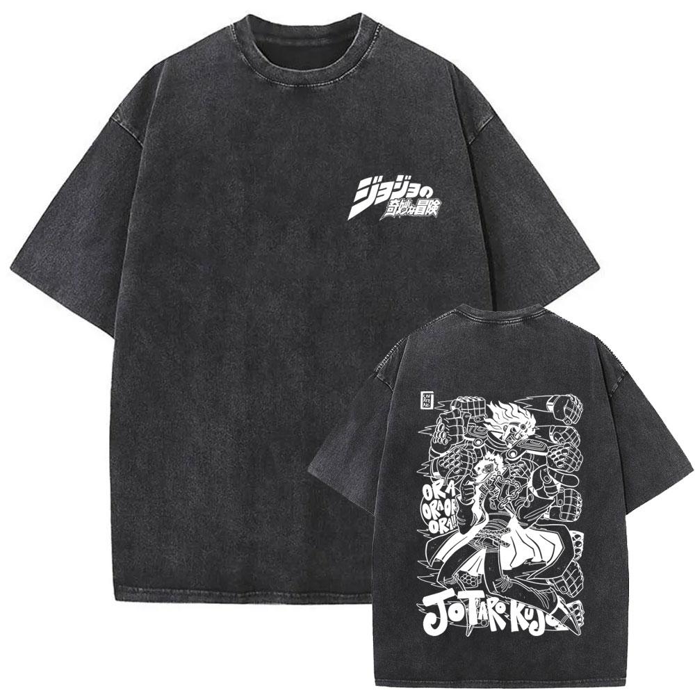 Anime JoJo's Bizarre Adventure Golden Wind Iggy Graphic Washed Vintage T-shirt Unisex Casual Oversized T Shirt Cotton T-shirts
