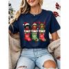 Christmas Dachshund Dog T‑Shirt Women Xmas Stocking Santa Hat Print